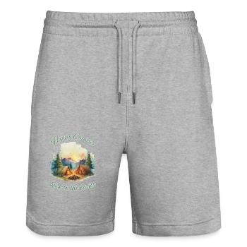 Happy Camper-retour à l’essentiel - Tente Camping - Short de jogging bio TRAINER Stanley/Stella unisexe - gris chiné - Devant - Nik (191cm) & Marisol (170cm)