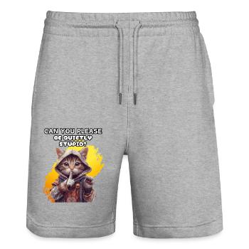 Can you please be quietly stupid? Irony, humor, - Stanley/Stella Trainer Unisex Organic Jogging Shorts - heather grey - Front - Nik (191cm) & Marisol (170cm)