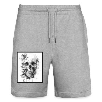 Totenkopf Schädel abstrakte Kunst - Stanley/Stella Unisex Bio Joggingshorts Trainer  - Grau meliert - Vorne - Nik (191cm) & Marisol (170cm)