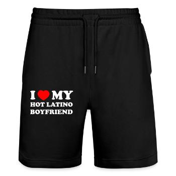 i love my very hot latino boyfriend - Stanley/Stella Trainer Unisex Organic Jogging Shorts - black - Front - Nik (191cm) & Marisol (170cm)