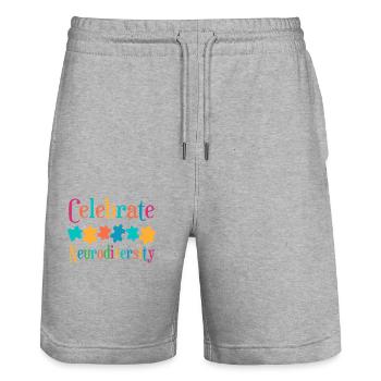 Celebrate neurodiversity - Stanley/Stella Trainer Unisex Organic Jogging Shorts - heather grey - Front - Nik (191cm) & Marisol (170cm)
