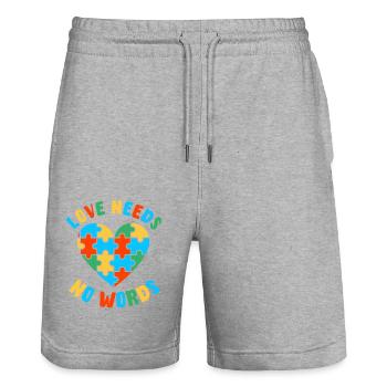 Autisme – L’amour n’a pas besoin de mots - Short de jogging bio TRAINER Stanley/Stella unisexe - gris chiné - Devant - Nik (191cm) & Marisol (170cm)