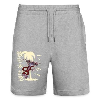 Japanese kawaii anime sayings - Stanley/Stella Trainer Unisex Organic Jogging Shorts - heather grey - Front - Nik (191cm) & Marisol (170cm)