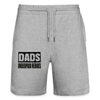 Les papas sous-payés des héros papa disent papa fête des pères - Short de jogging bio TRAINER Stanley/Stella unisexe - gris chiné - Devant - Nik (191cm) & Marisol (170cm)