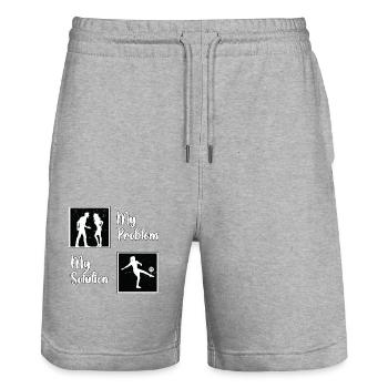 Joueur de kickball Mon problème Mon pictogramme Maman Papa - Short de jogging bio TRAINER Stanley/Stella unisexe - gris chiné - Devant - Nik (191cm) & Marisol (170cm)