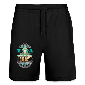 SUP paddleboarding Stand Up Paddle Frosch auf - Stanley/Stella Unisex Bio Joggingshorts Trainer  - Schwarz - Vorne - Nik (191cm) & Marisol (170cm)