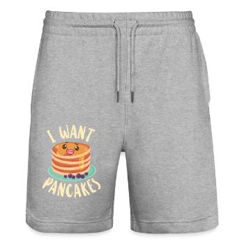 Amoureux des crêpes Les enfants je veux des crêpes - Short de jogging bio TRAINER Stanley/Stella unisexe - gris chiné - Devant - Nik (191cm) & Marisol (170cm)
