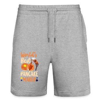 Pancake Lover Kids World's Best - Stanley/Stella Trainer Unisex Organic Jogging Shorts - heather grey - Front - Nik (191cm) & Marisol (170cm)
