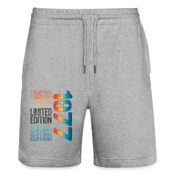 Limited Edition Since 1977 Birthday Vintage 1977 - Stanley/Stella Trainer Unisex Organic Jogging Shorts - heather grey - Front - Nik (191cm) & Marisol (170cm)