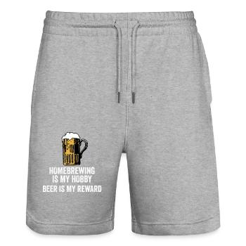 Homebrewing Is My Hobby Beer Is My Reward Funny - Stanley/Stella Trainer Unisex Organic Jogging Shorts - heather grey - Front - Nik (191cm) & Marisol (170cm)