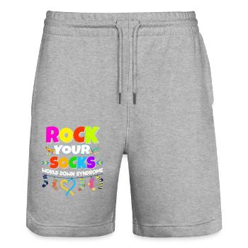 Down-Syndrom-Tag WDSD - Rock Your Socks - Stanley/Stella Unisex Bio Joggingshorts Trainer  - Grau meliert - Vorne - Nik (191cm) & Marisol (170cm)