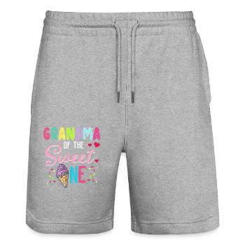 Grandma of Sweet 1 First Birthday Ice Cream - Stanley/Stella Trainer Unisex Organic Jogging Shorts - heather grey - Front - Nik (191cm) & Marisol (170cm)