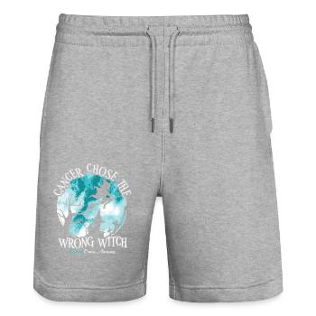 Cancer Witch Teal White Cervical Cancer - Stanley/Stella Trainer Unisex Organic Jogging Shorts - heather grey - Front - Nik (191cm) & Marisol (170cm)