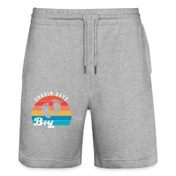 Womens Gender reveal cousin says boy matching fami - Stanley/Stella Trainer Unisex Organic Jogging Shorts - heather grey - Front - Nik (191cm) & Marisol (170cm)