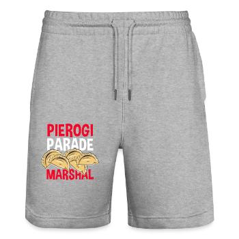 polish americanDyngus Day Pierogi Parade Marshal - Stanley/Stella Trainer Unisex Organic Jogging Shorts - heather grey - Front - Nik (191cm) & Marisol (170cm)