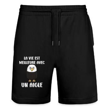 Citation humour Oiseau aigle - Short de jogging bio TRAINER Stanley/Stella unisexe - noir - Devant - Nik (191cm) & Marisol (170cm)