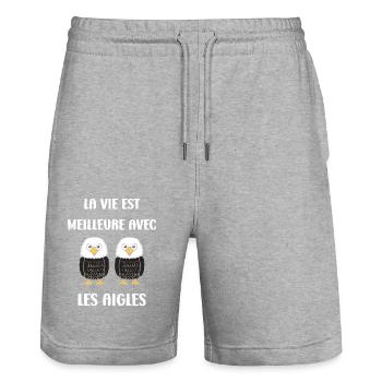 Citation humour Oiseau aigle - Short de jogging bio TRAINER Stanley/Stella unisexe - gris chiné - Devant - Nik (191cm) & Marisol (170cm)