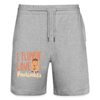 Pancake Lover Kids I Flippin' Love - Stanley/Stella Trainer Unisex Organic Jogging Shorts - heather grey - Front - Nik (191cm) & Marisol (170cm)