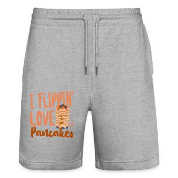 Pancake Lover Kids I Flippin' Love - Stanley/Stella Trainer Unisex Organic Jogging Shorts - heather grey - Front - Nik (191cm) & Marisol (170cm)