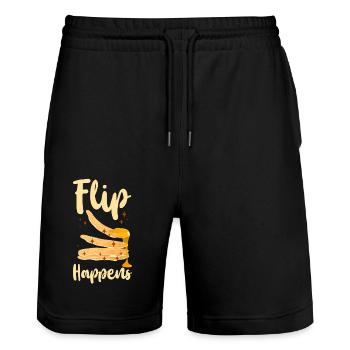 Pancake Lover Kids Pun Flip - Stanley/Stella Unisex Bio Joggingshorts Trainer  - Schwarz - Vorne - Nik (191cm) & Marisol (170cm)