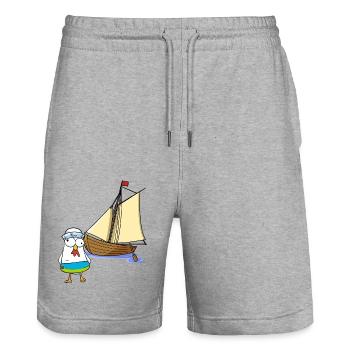 poulets, marins, bateau, mer, lac, voilier, ahoy, enfant - Short de jogging bio TRAINER Stanley/Stella unisexe - gris chiné - Devant - Nik (191cm) & Marisol (170cm)