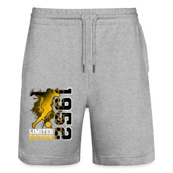 1952 Year of birth Birthday Football - Stanley/Stella Trainer Unisex Organic Jogging Shorts - heather grey - Front - Nik (191cm) & Marisol (170cm)
