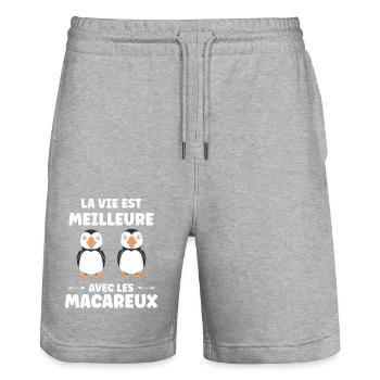 macareux - Short de jogging bio TRAINER Stanley/Stella unisexe - gris chiné - Devant - Nik (191cm) & Marisol (170cm)