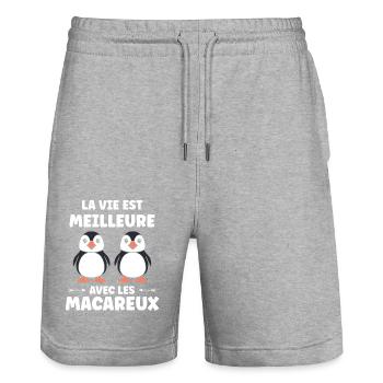 macareux - Short de jogging bio TRAINER Stanley/Stella unisexe - gris chiné - Devant - Nik (191cm) & Marisol (170cm)