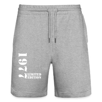 1977 édition limitée anniversaire cadeau femme mari - Short de jogging bio TRAINER Stanley/Stella unisexe - gris chiné - Devant - Nik (191cm) & Marisol (170cm)