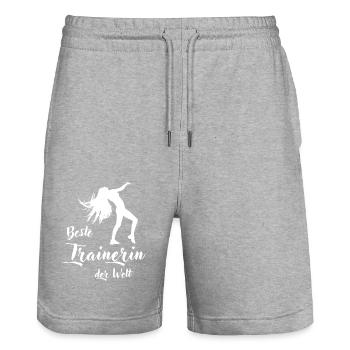Trainers Gift Best Coach in the World - Stanley/Stella Trainer Unisex Organic Jogging Shorts - heather grey - Front - Nik (191cm) & Marisol (170cm)