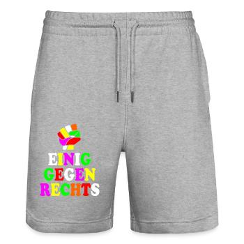 Einig gegen rechts - Stanley/Stella Unisex Bio Joggingshorts Trainer  - Grau meliert - Vorne - Nik (191cm) & Marisol (170cm)