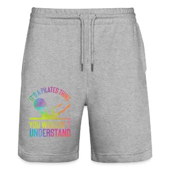 Pilates Instructor Teacher - Stanley/Stella Unisex Bio Joggingshorts Trainer  - Grau meliert - Vorne - Nik (191cm) & Marisol (170cm)