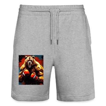 Grizzly Bär Boxer Kämpfer - Stanley/Stella Unisex Bio Joggingshorts Trainer  - Grau meliert - Vorne - Nik (191cm) & Marisol (170cm)