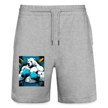 Polar Bär Boxer Kämpfer Eisbär Boxing - Stanley/Stella Unisex Bio Joggingshorts Trainer  - Grau meliert - Vorne - Nik (191cm) & Marisol (170cm)