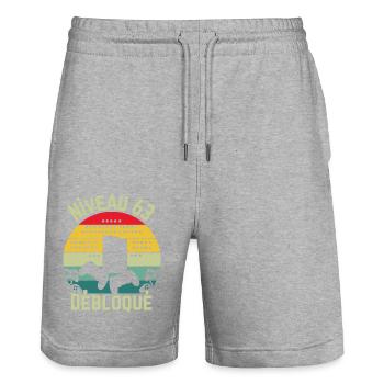 Level 63 Unlocked - Stanley/Stella Trainer Unisex Organic Jogging Shorts - heather grey - Front - Nik (191cm) & Marisol (170cm)