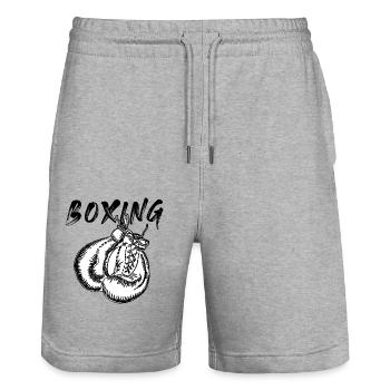 Boxing - Stanley/Stella Trainer Unisex Organic Jogging Shorts - heather grey - Front - Nik (191cm) & Marisol (170cm)