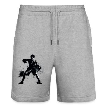 Boxing - Stanley/Stella Trainer Unisex Organic Jogging Shorts - heather grey - Front - Nik (191cm) & Marisol (170cm)