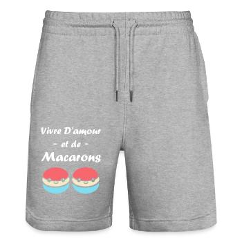 macarons - Short de jogging bio TRAINER Stanley/Stella unisexe - gris chiné - Devant - Nik (191cm) & Marisol (170cm)
