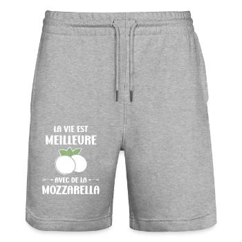 Humour mozzarella - Short de jogging bio TRAINER Stanley/Stella unisexe - gris chiné - Devant - Nik (191cm) & Marisol (170cm)