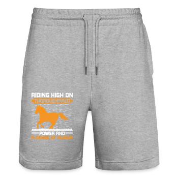 Thoroughbred Horse Racing Riding Equestian Horses - Stanley/Stella Trainer Unisex Organic Jogging Shorts - heather grey - Front - Nik (191cm) & Marisol (170cm)