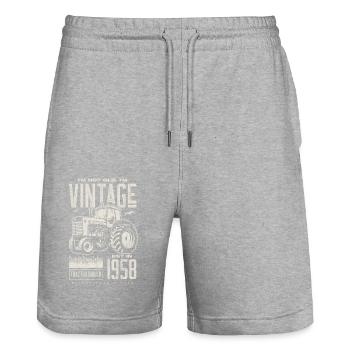 Vintage Traktor Landwirt Geburtstag geboren 1958 - Stanley/Stella Unisex Bio Joggingshorts Trainer  - Grau meliert - Vorne - Nik (191cm) & Marisol (170cm)