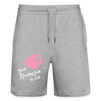 Trainers Gift Best Coach in the World - Stanley/Stella Trainer Unisex Organic Jogging Shorts - heather grey - Front - Nik (191cm) & Marisol (170cm)