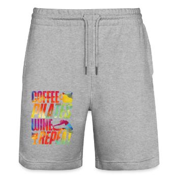 Pilates Instructor Teacher Coffee - Stanley/Stella Trainer Unisex Organic Jogging Shorts - heather grey - Front - Nik (191cm) & Marisol (170cm)