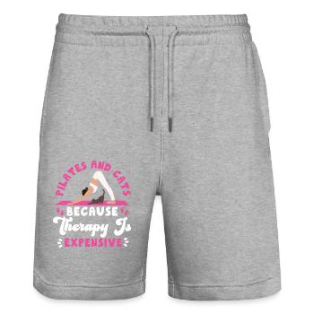 Pilates Instructor Teacher Cat - Stanley/Stella Trainer Unisex Organic Jogging Shorts - heather grey - Front - Nik (191cm) & Marisol (170cm)
