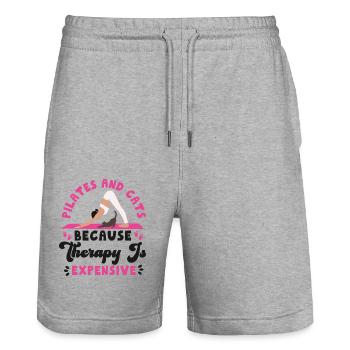 Pilates Instructor Teacher Cat - Stanley/Stella Trainer Unisex Organic Jogging Shorts - heather grey - Front - Nik (191cm) & Marisol (170cm)