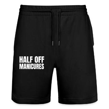 Humor for arm amputees - Stanley/Stella Trainer Unisex Organic Jogging Shorts - black - Front - Nik (191cm) & Marisol (170cm)