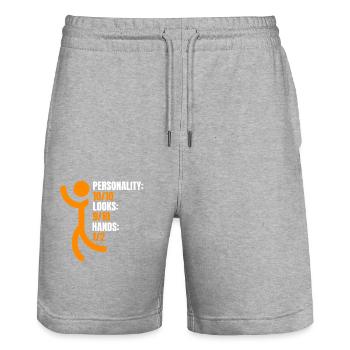 Humor for hand amputees - Stanley/Stella Trainer Unisex Organic Jogging Shorts - heather grey - Front - Nik (191cm) & Marisol (170cm)