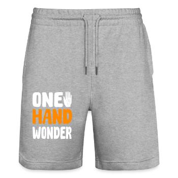 Humor for hand amputees - Stanley/Stella Trainer Unisex Organic Jogging Shorts - heather grey - Front - Nik (191cm) & Marisol (170cm)