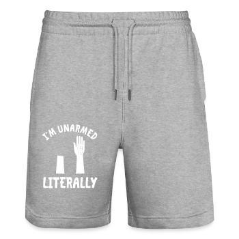 Hand amputated joke - Stanley/Stella Trainer Unisex Organic Jogging Shorts - heather grey - Front - Nik (191cm) & Marisol (170cm)