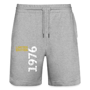 1976 Limited Edition Birthday Gift Wife Husband - Stanley/Stella Trainer Unisex Organic Jogging Shorts - heather grey - Front - Nik (191cm) & Marisol (170cm)